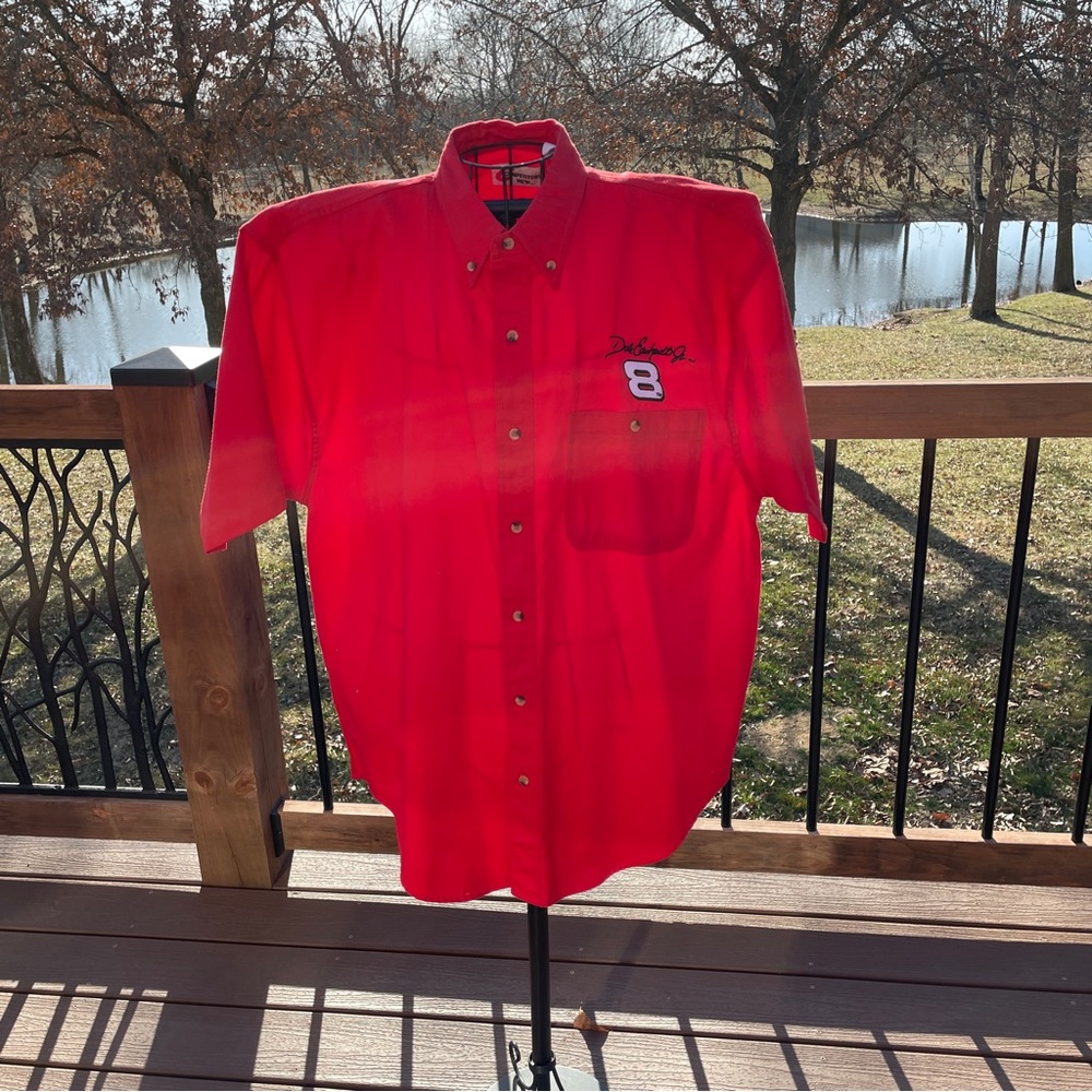 Men's XL Dale Earnhardt Jr #8 Red Button Down Shirt NASCAR New Old Stock